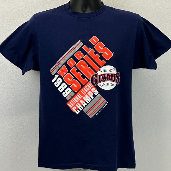 Vintage San Francisco SF Giants 1989 World Series T Shirt Mens S Small Blue 80s - Picture 2 of 6
